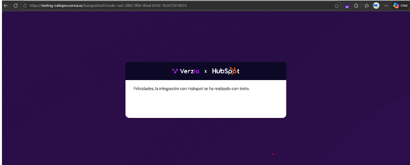 Mensaje de integracion exitosa