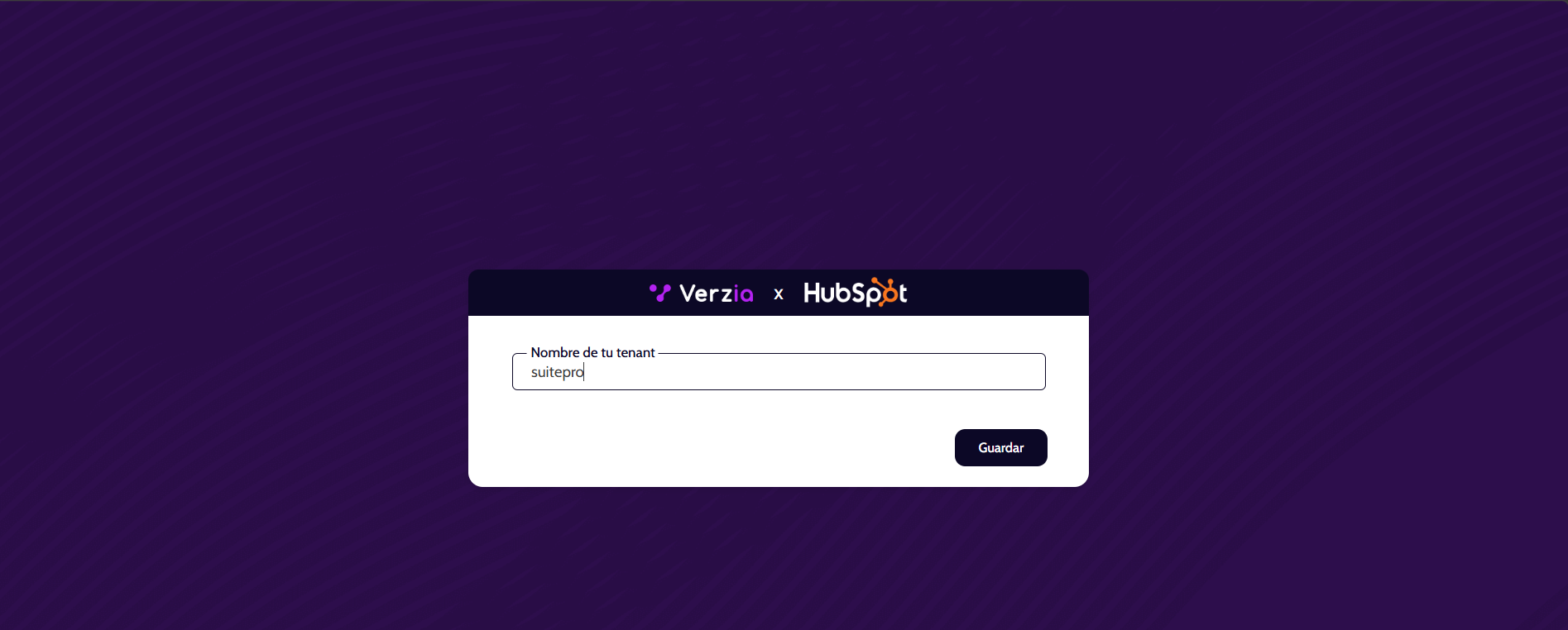 Pantalla de inicio de sesion de Verzia x HubSpot